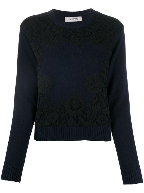 Valentino Garavani lace overlay jumper - Blue