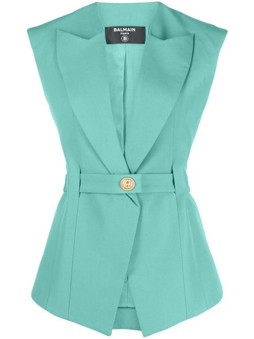 Sleeveless Belted Wool Jacket