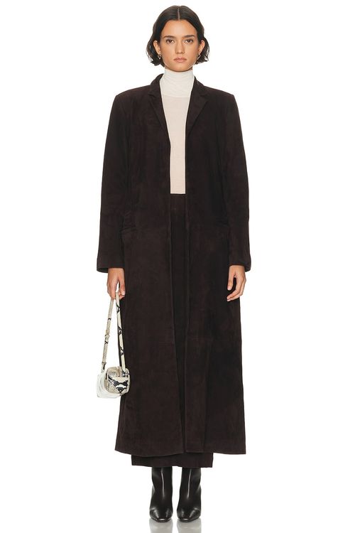 St. Agni Suede Tailored Coat in Coffee - Chocolate. L also in
