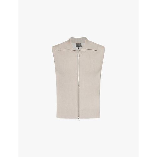 Mens Beige Spread-collar Ribbed Wool-blend Knit Gilet