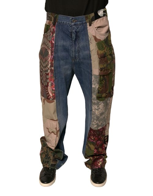 Patchwork Cotton Denim Jeans — Blue