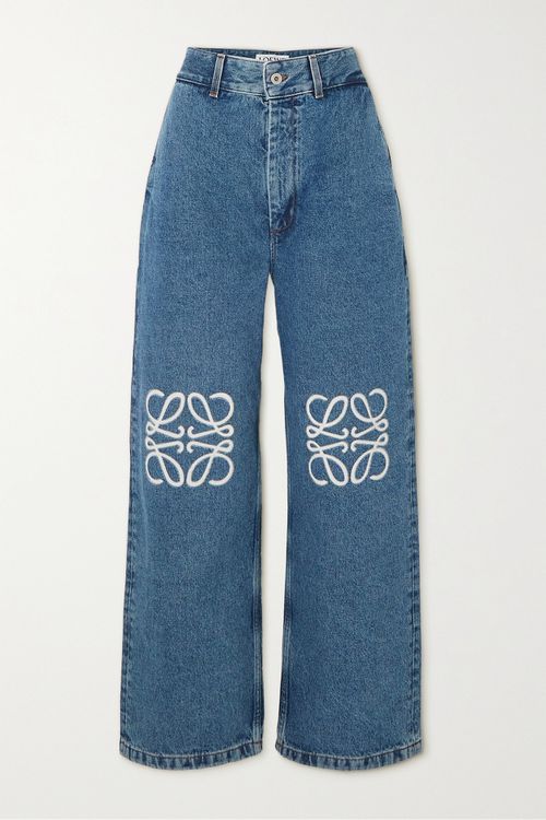 Anagram Appliquéd High-rise Wide-leg Jeans