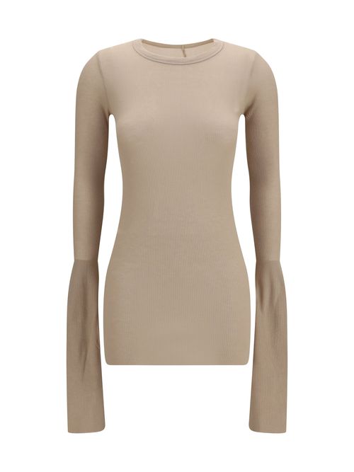 Ribbed-Knit Viscose-Silk Shirt — Beige