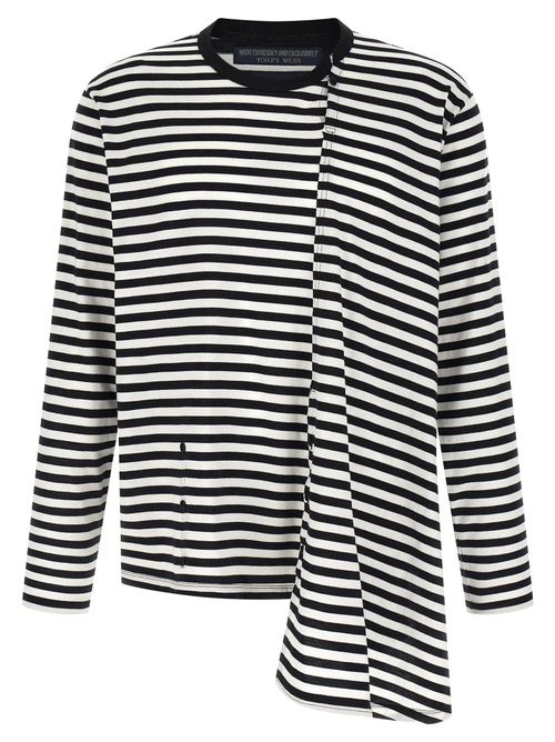 Paneled Striped Cotton Sweater — Black