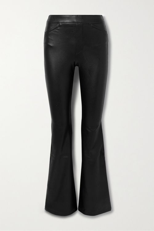 Faux Stretch-leather Flared Pants - Black