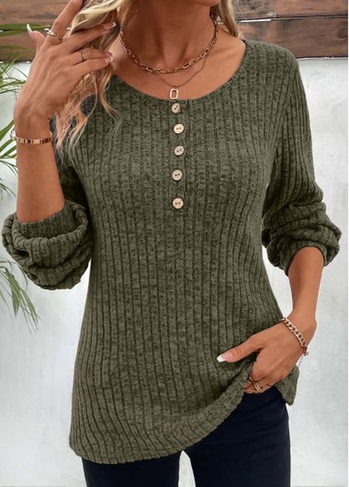 Modlily Dark Reddish Purple Button Long Sleeve T Shirt