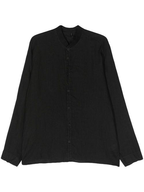Ribbed-band collar linen shirt - Black