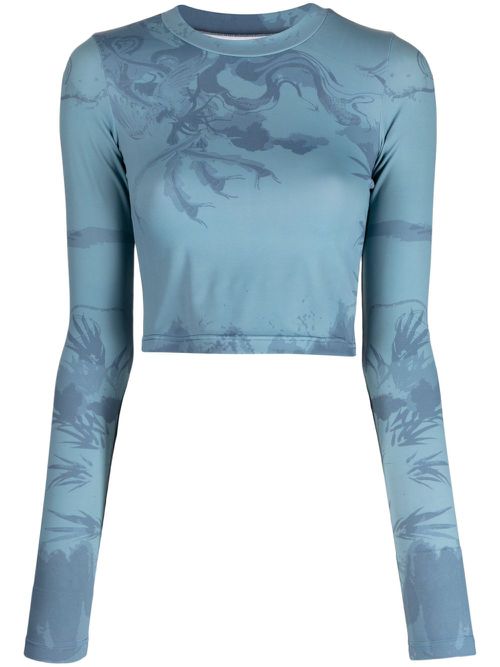 Abstract pattern-print crew-neck top - Blue