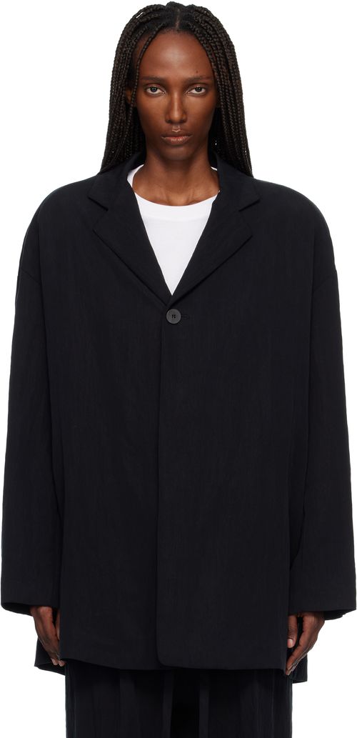 Black Tencel Nylon Unlined Relaxed Blazer