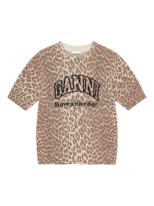 GANNI intarsia-knit logo T-shirt - Neutrals