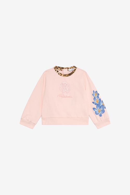 Baby Pink Sweatshirt With Embroidered Flowers