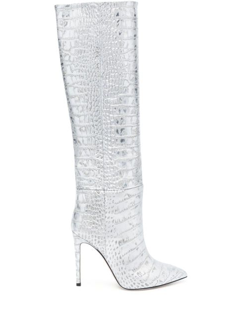Croc-effect knee-high boots - Silver