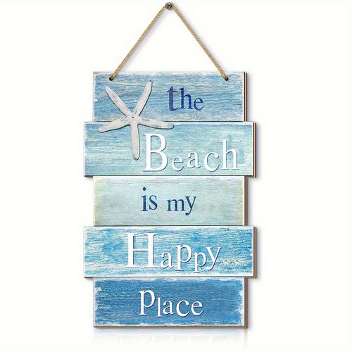 TEMU 2d Flat - Vintage-inspired "the Beach Is " Wooden Hanging Sign - 2d Flat, Not 3d - Ideal For Living Room, Bathroom, Or Coastal-themed Decor