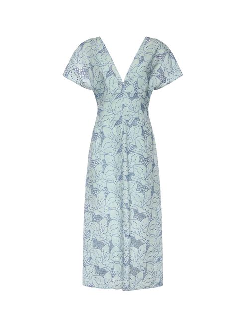 Linen Dress With Orchid Embroidery