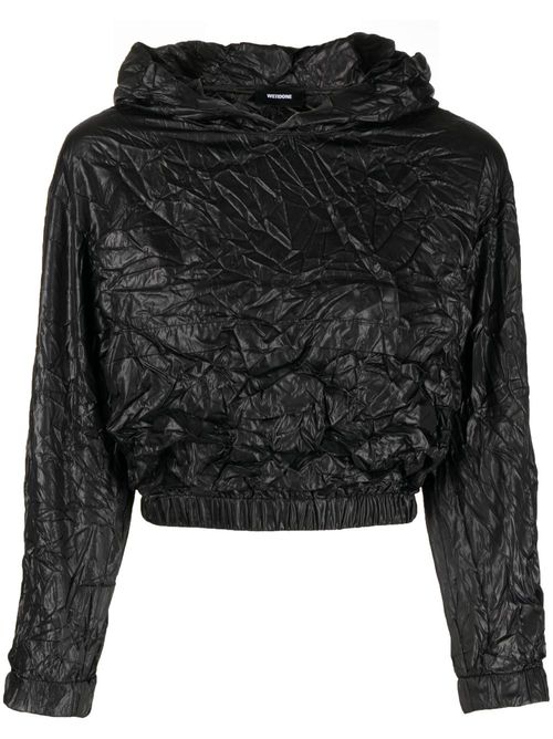 Crinkle-effect cropped hoodie - Black