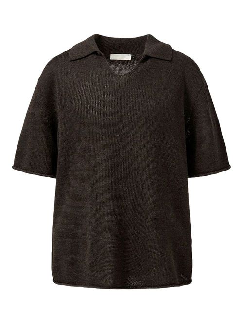Fine-knit polo shirt - Brown