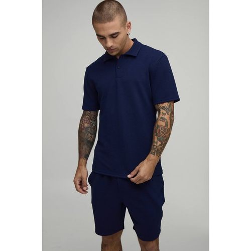 Short Sleeve Jersey Herringbone Polo Shirt & Short Set | Navy | Mediu