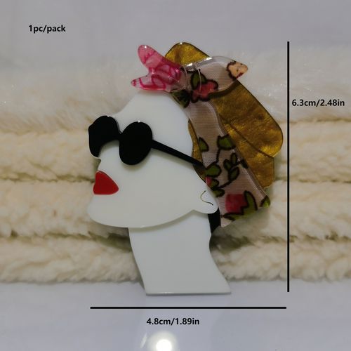 TEMU Acrylic Brooch Pin Set 1 Piece - Sunglasses & Bowknot Design, Vacation & , Synthetic Stones, Non-plated - Versatile Fashion Accessory For
