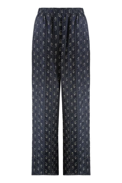 Abstract Paisley Viscose-Silk Relaxed Pants with Elastic Waist