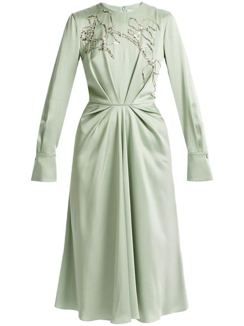 Long-sleeve draped midi dress - Green