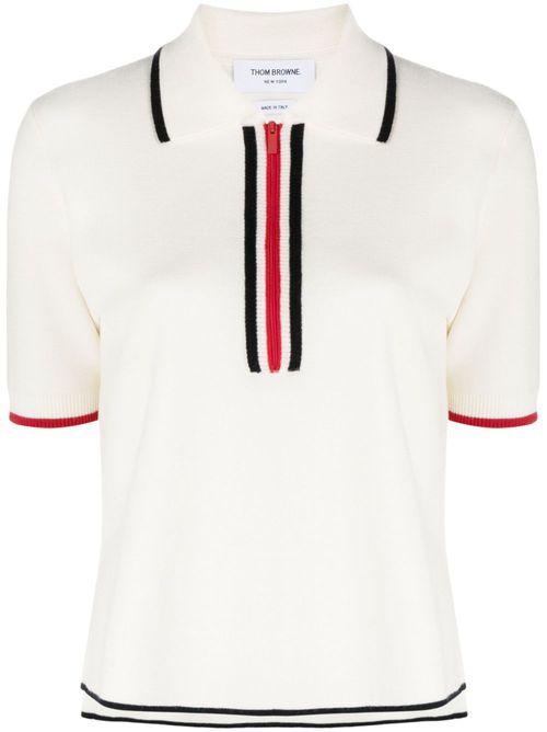 RWB-striped virgin wool polo shirt - White