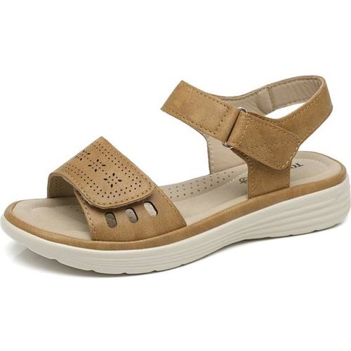 Ivachy Adjustable Strap & Cushioned Hook And Loop Comfort Wedge Sandals In Came