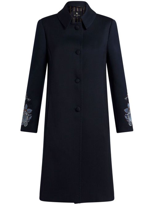 Embroidered gabardine coat - Blue
