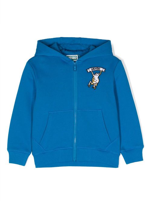 Logo-patch zip-up hoodie - Blue
