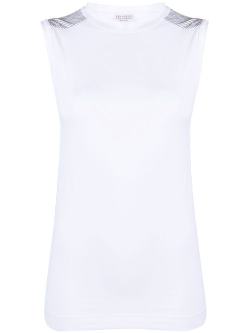 Sleeveless crew-neck top - White