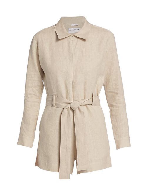 Women's Trendsetter Tie-Waist Denim Romper - Oatmeal