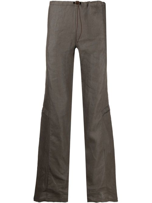 Drawstring-waist linen cargo trousers - Brown