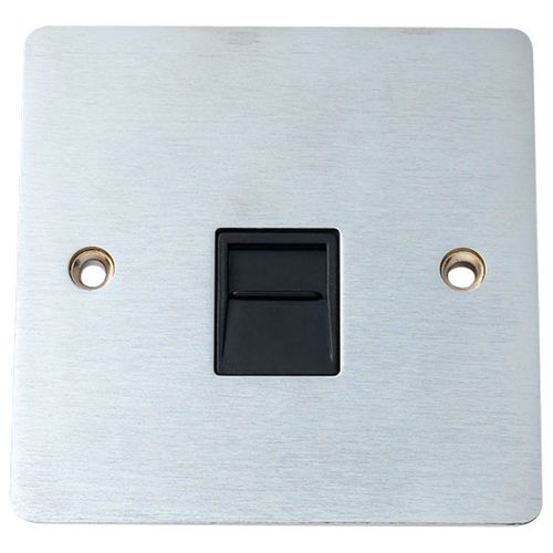 Telephone Slave Socket, Flat, Stainless Steel/ Black Insert