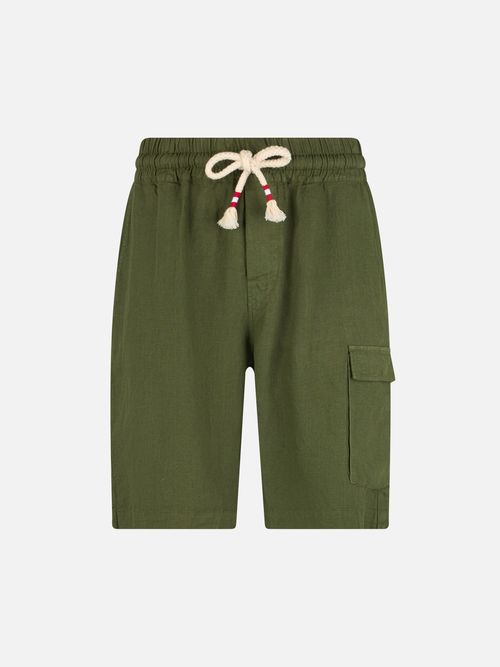 Man Military Green Linen Bermuda Marseille Short Pant - Men