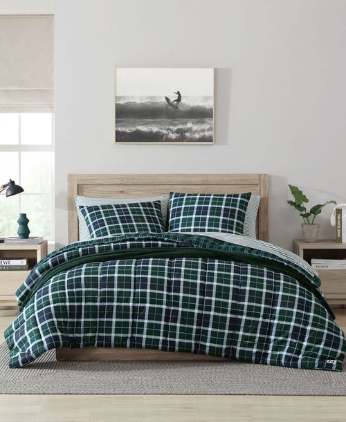 North Sail Plaid Brushed Microfiber 2 Piece Comforter Set, Twin - Captain's Blue