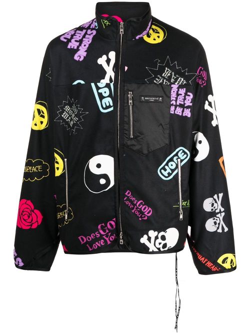 Graphic-print zip-up bomber jacket - Black