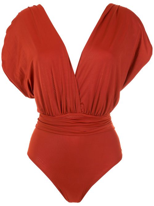 Ruched V-neck swimsuit - Brown