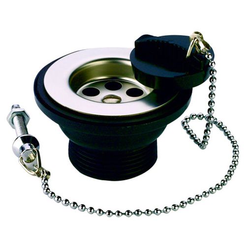 Unslotted Basin Waste Fitting with Plug & Chain, Plastic with Stainless Steel Flange, Waste