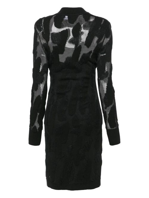 3D-Knit Semi-Sheer Dress — Black