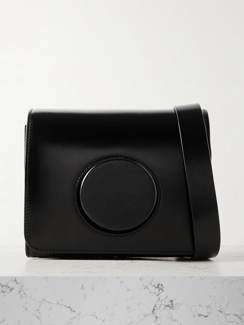 Camera Leather Shoulder Bag - Black