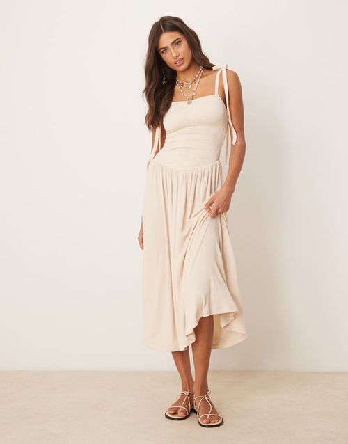 knee length dresses for ladies Rent Asos Design Twist Front Pleated Cami Midi Dress With Belt In Rose Pink