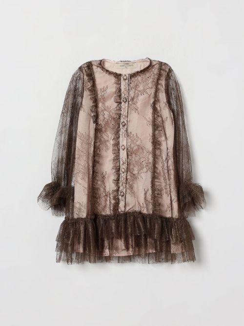 Girl's Long-Sleeved Lace Occasion Dress with Crew Neck