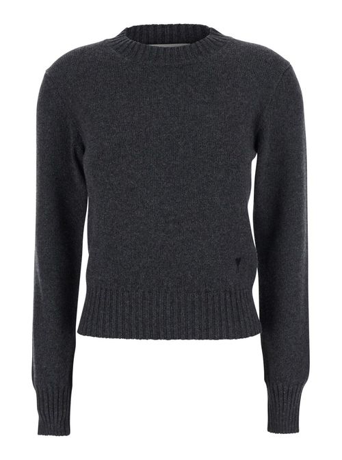 Brown Crewneck Sweater With Adc Embroidery In Cashmere Woman