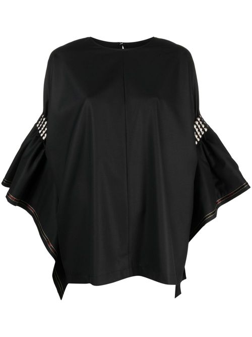 Faux-pearl-embellished wool blouse - Black