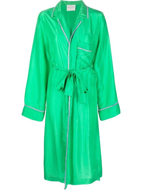 Scallop-trim silk coat - Green