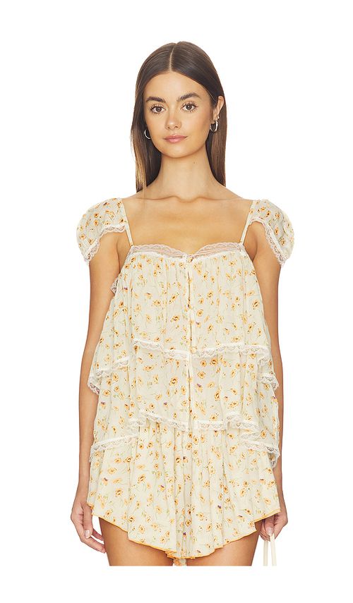 SWF Lace Trim Babydoll Top in Cream. - L also in M, S