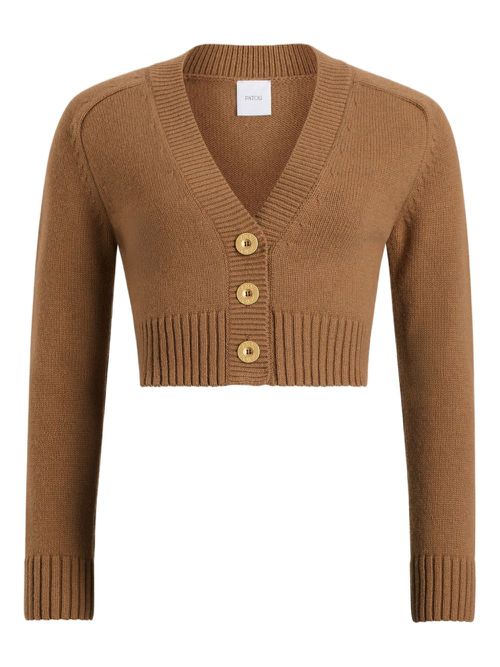 Button-embellished elbow-patch cardigan - Brown