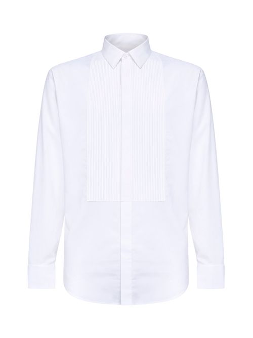Pleated Plastron Tuxedo Shirt — White