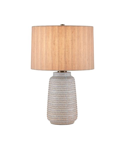 Off-White Light Brown Antique Brass Table Lamp from the Owen Collection