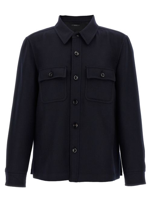Double-Sided Wool and Silk Overshirt — Navy