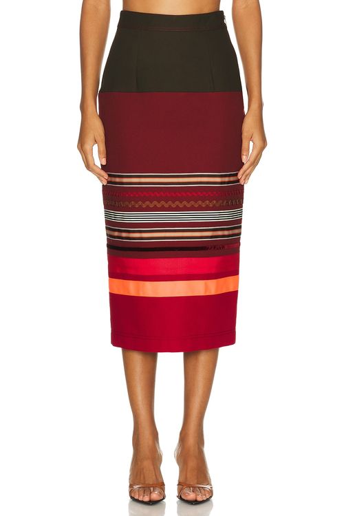 Christopher John Rogers Colorblock Pencil Skirt in Sarsaparilla Multi - Brick. 6 also